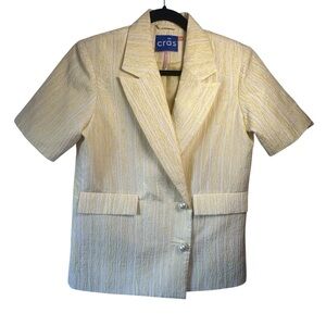 Crās Sadie Suit Jacket Shoulder Pads Short Sleeve Yellow and White Pearl Buttons